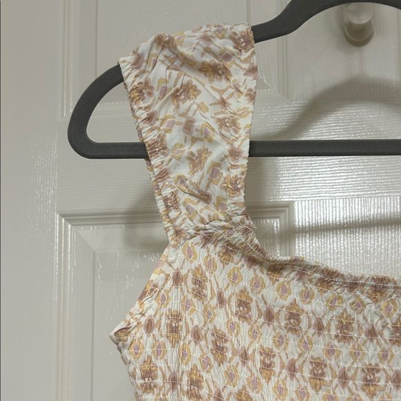 Pink Rose Sleeveless Midi Dress in Cream Lilac Tan Smocked Lightweight Spring S - Picture 11 of 16